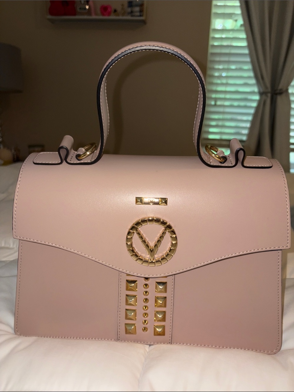 Top-Handle Mario Valentino Women’s Bag in Mauve with Gold Hardware